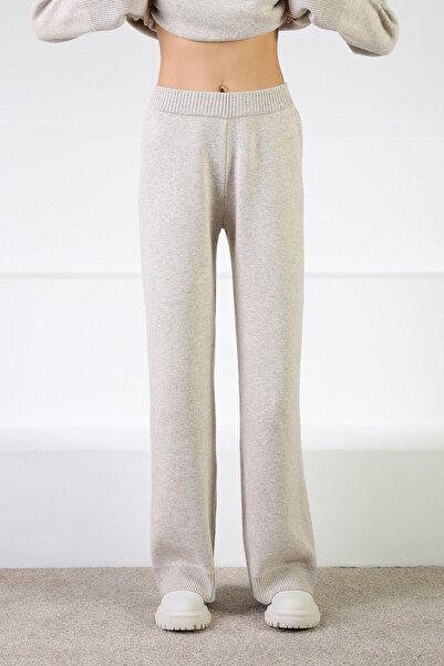 Ferraro A.Beige High Waist Pocketless Cashmere Women's Knitwear Trousers