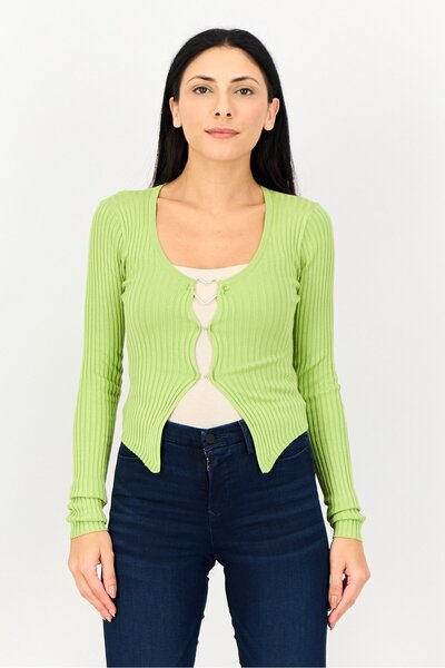House Brand Women V Neck Textured Cardigan Light Green