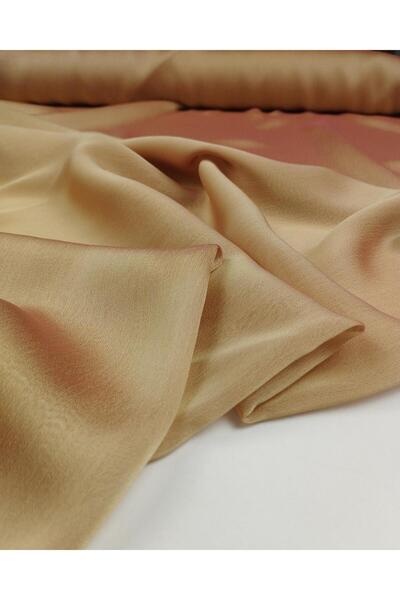 Kumaş Parça شيفون بني حليبي متدرج اللون مع تجاعيد، عرض: 140 سم