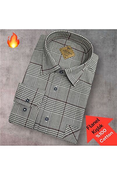 Elines butiq Flanel kışlık kumaş %100 cotton uzun kollu gömlek (regular kalıp)