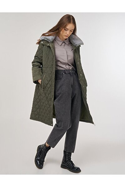 Kayra Kürk Detaylı Anorak Mont-Haki - 38