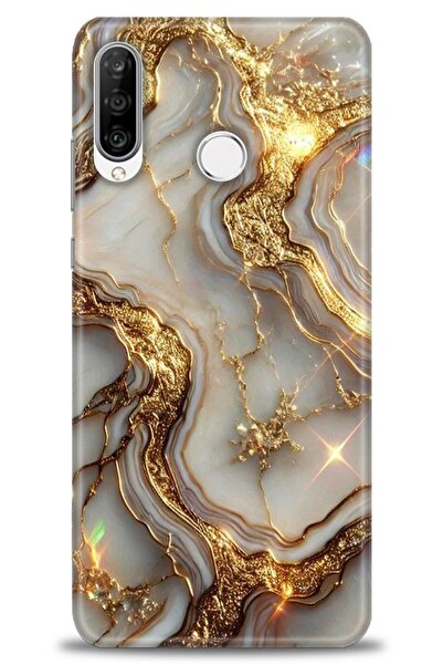 Rulet Aksesuar غطاء متوافق مع هاتف هواوي P30 لايت HD مطبوع + واقي شاشة سيرامي...