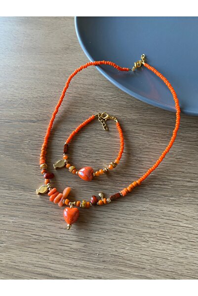 dela otantik طقم قلادة وسوار مطرز على شكل قلب - مجوهرات بوهيمية أصلية مصنوعة ...