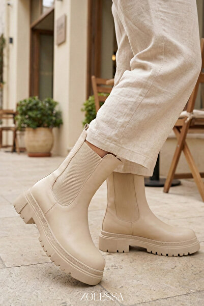 ZOLESSA حذاء تشيلسي نسائي باللون البيج، نعل غير قابل للانزلاق، كعب سميك، جوان...