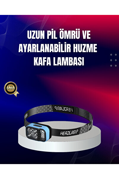 UCUZTEKNO Süper Parlak LED Kafa Feneri 3 Renk 53 Mod Type C Şarjlı
