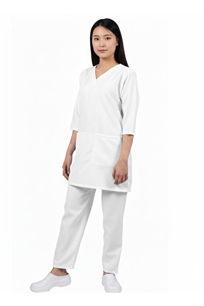 ABSHIR Housemaid/Khadama/Nanny Uniform Set, V-Neck Tunic with 3/4 Sleeves and Trousers POLYESTER