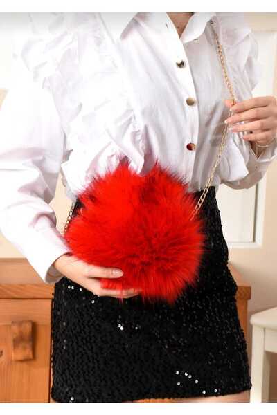 Efe Tüylü Zincir Askılı Astarlı Peluş Çapraz Çanta Omuz Çantası 18x18 Cm