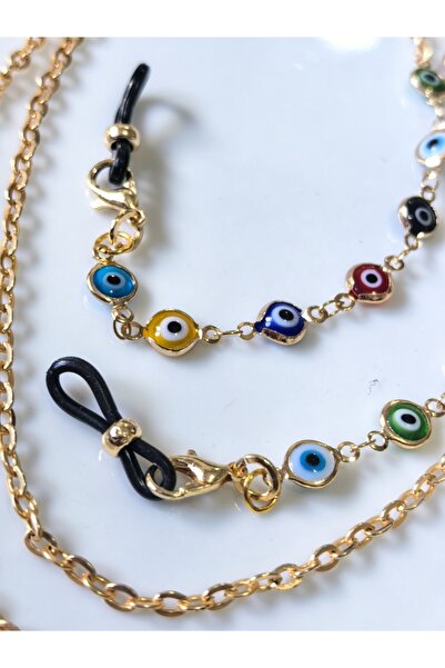 THİNBLACK Glasses Chain Gold Color Colorful Evil Eye Beaded Delicate Design –
