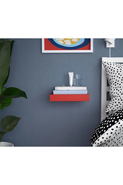 TEZPAZAR Lack Duvar Rafı 30x26x5 Cm Dekoratif Ahşap Uçan Raf Kırmızı Renk Giz...