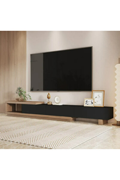 Bespoke TV Table Made of Solid Wood with Waterproof Drawers - Brown and Black
