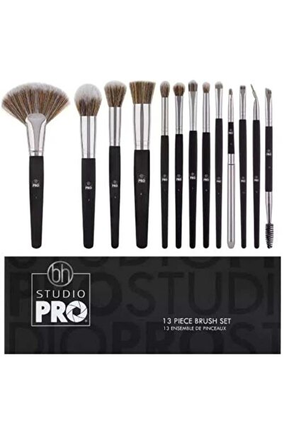 Bh Cosmetics مجموعة فرش مكياج ستوديو برو مكونة من 13 قطعة باللون الأسود/الفضي/البني