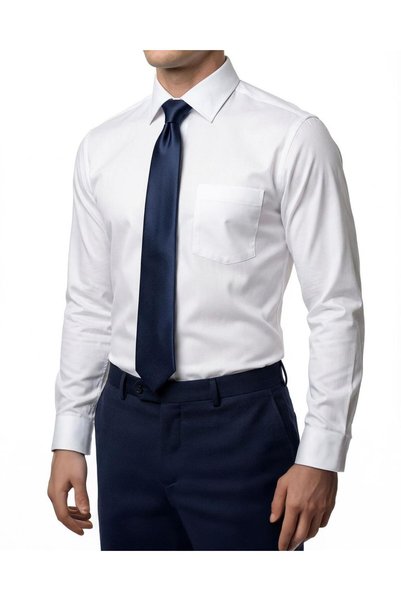 TerziAdemAltun Italian Style Classic Cut Pocket Detailed Men's Tie Collar Shirt White T11968