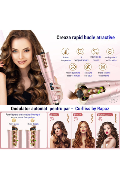 RAPAZ TREND RPZ Ondulator automat Curlliss Rapaz,turmalina ceramica,3 setari temp. 8s/12s/16s, 2 directii rotative,