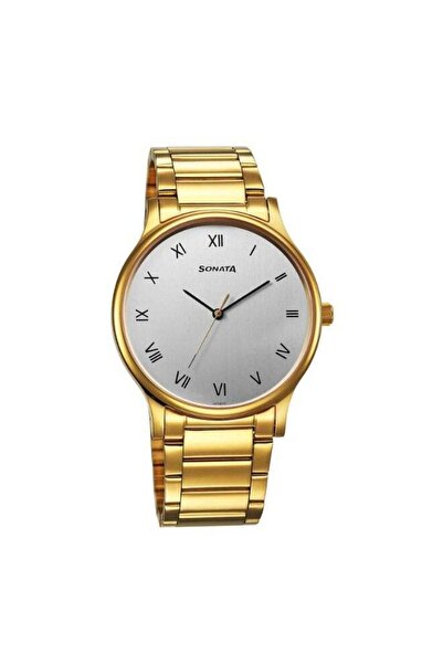 SONATA ساعة رجالية 77105YM02 - مينا فضي، سوار من الفولاذ المقاوم للصدأ، حركة ...