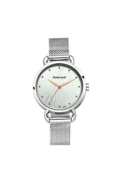FASTRACK ساعة نسائية كوارتز تناظرية بنقشة جلد حيوان 6221SM01 - مينا فضي، سوار...