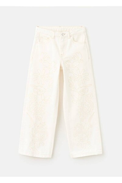 MANGO Kids Çiçek işlemeli jean pantolon