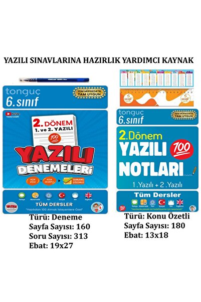 Tonguç Yayınları 6. Sınıf Yazılı Denemeleri 2. Dönem 1 ve 2. Yazılı ve Yazılı Notları 2. Dönem 1 ve 2. Yazılı+Kalem