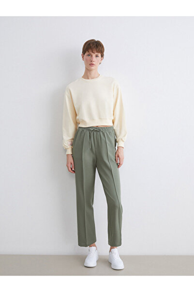 LC Waikiki Alita City Lcw Eco Khaki Plain Loose & Wide Shrinkable Leg Women's...