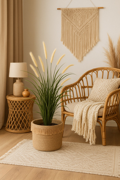 NuaCraft Bohem Hasır Saksı Kılıfı - Dekoratif Jüt Saksılık Sepeti 25x20