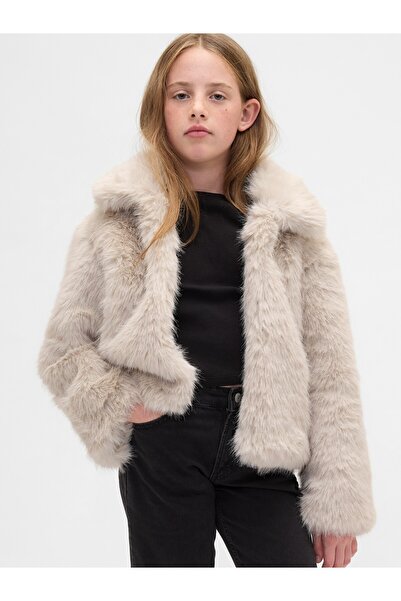 GAP Kız Çocuk Bej Recycled Faux Fur Crop Kürk