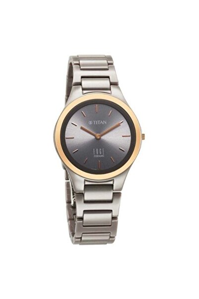 Titan Edge Ceramic Women's Watch 2653KC09 – Grey Dial, Bi-Color Ceramic Strap