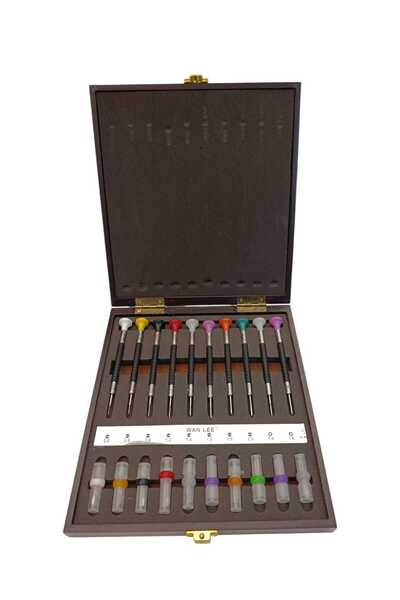 STAND MARKET Profesyonel Saat Tamir Tornavida Seti – 10’lu, Yedek Uçlu, 1. Kalite Çelik, Ahşap Kutulu