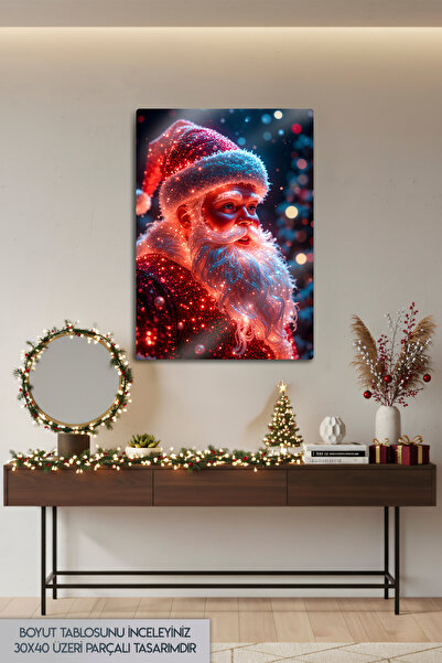 DekorHane Metalni print - Neon dizajn za Novu godinu, Deda Mraz, Sneško, Jele...