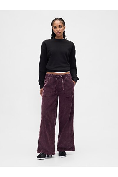 GAP Kadın Bordo Mid Rise Corduroy Baggy Pantolon