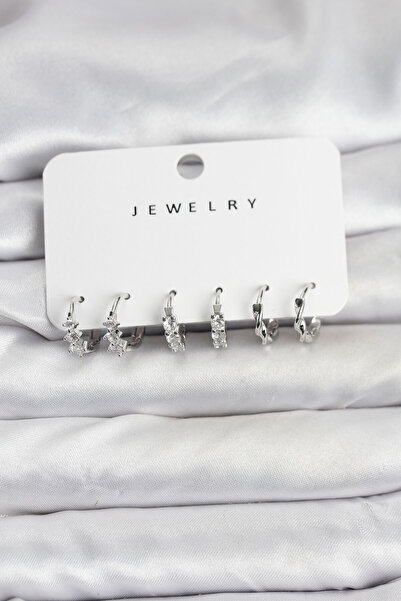 Lisinya Brass Silver Color Zircon Stone Women's Earring Set -