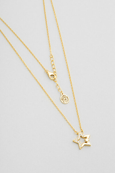 So CHIC... Yıldız İzleri 18 Ayar Sarı Altın Kaplama 44 Cm Gümüş Kolye