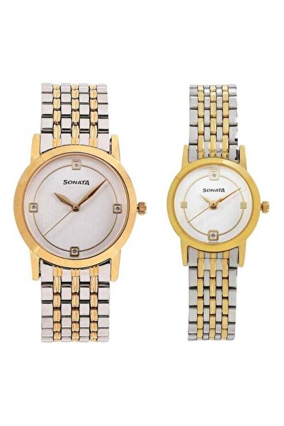 SONATA Couples Quartz Analog Silver Dial Stainless Steel Strap Watch 71178137...