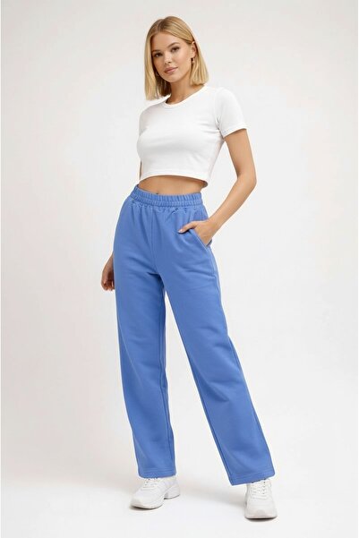 MAMAYAGA Women's Mid-High Waist Pipe Leg Cotton Pocketed Elastic Sports Stylish Sweatpants