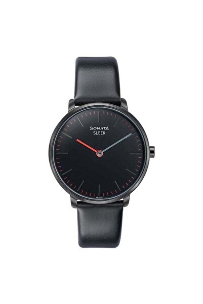SONATA Sleek 8191NL01 Women's Watch - Black Dial, Black Leather Strap