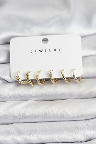 Lisinya Gold Color Brass Zircon Stone Women's Earring Set -