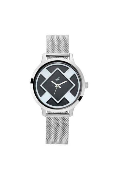 FASTRACK ساعة فليك التناظرية النسائية 6210SM01 - مينا فضي، سوار شبكي فضي