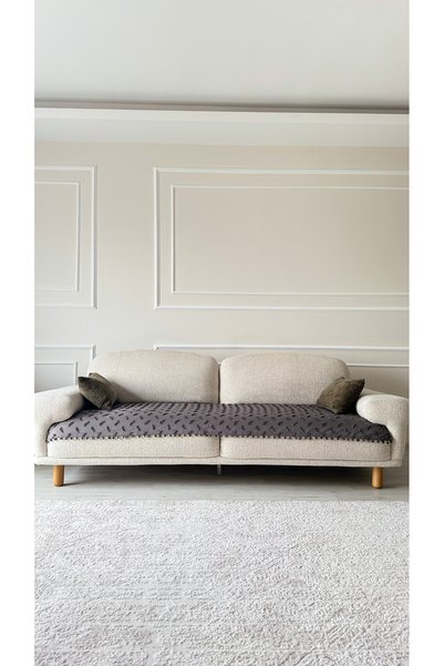 Hisar Home Bohem Pompon Tasseled Striped Pattern Sofa Cover 90X200 3-Seater Sofa Bed Cover