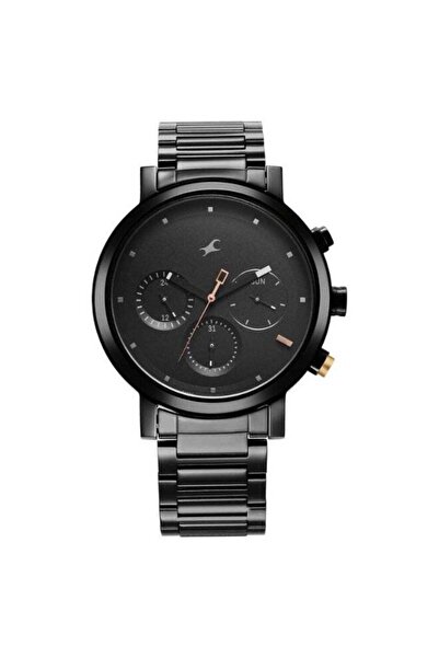 FASTRACK ساعة تيك توك 4 التناظرية للرجال 3287KM06 - مينا أسود، سوار من الفولا...