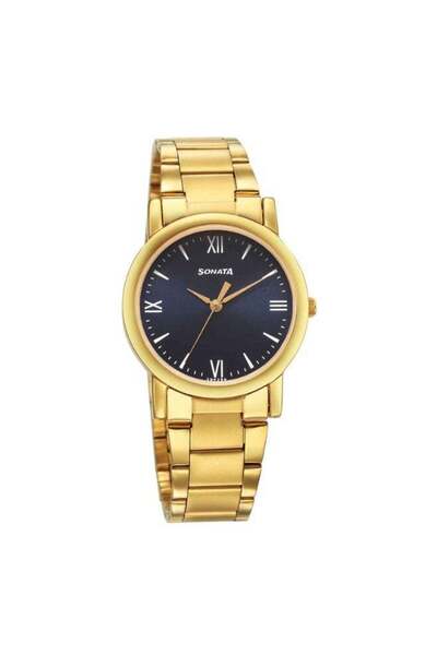 SONATA 7987YM14 Men's Watch – Blue Dial, Gold Stainless Steel Strap, Quartz, ...