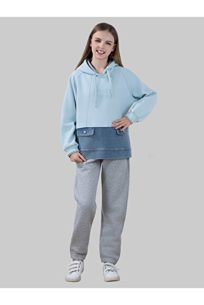 CREATED 4 YOU ترنج بناتي شتوي أنيق يأتي ببلوزة هودي زرقاء وسروال رياضي مريح