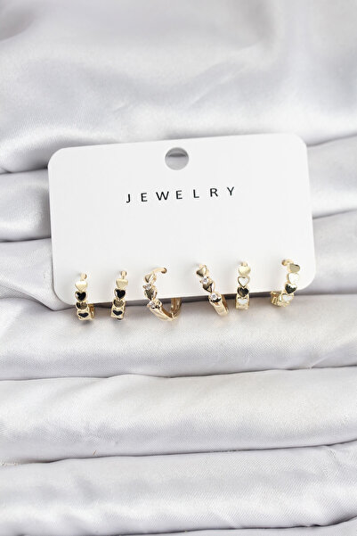 Lisinya Gold Color Brass Minimal Heart Detailed Women's Earring Set - Tygoo