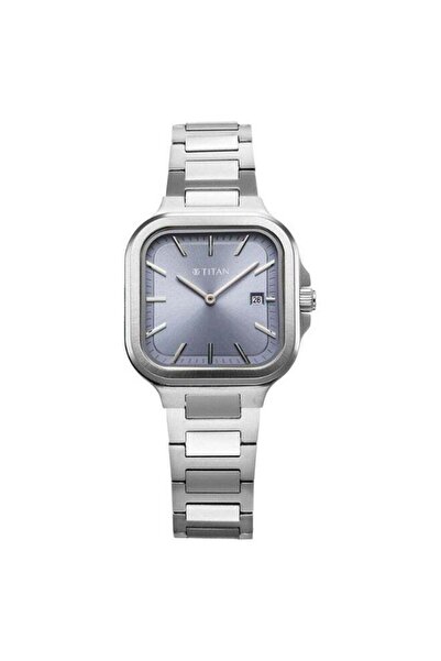 Titan Slim Square Women's Watch 95291SM01 – Blue Dial, Silver Stainless Steel...