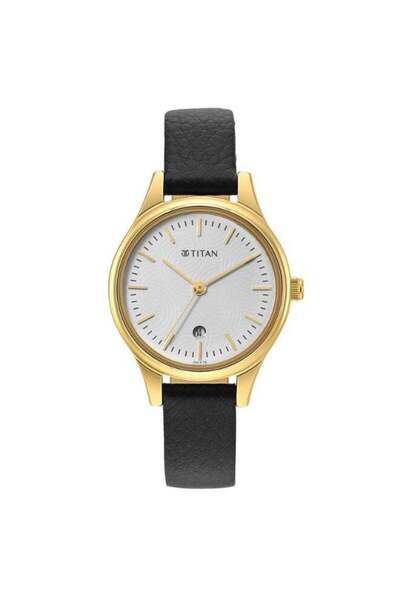 Titan Karishma Women's Watch 2679YL01 - White Dial, Black Leather Strap, Quar...