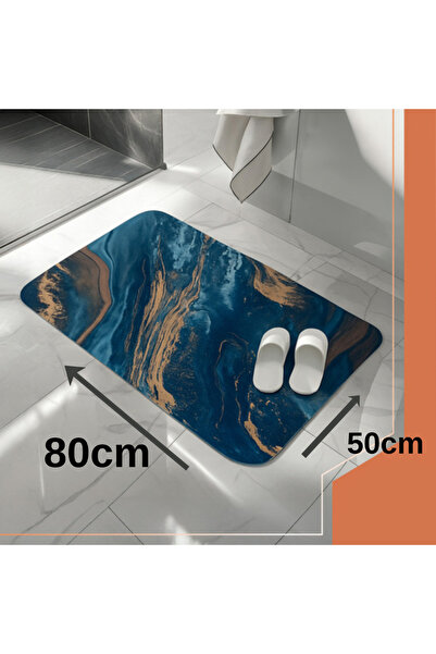 MARYALEX Anti-slip bath mat, super absorbent, quick drying, polyurethane foam, blue, 80×50 cm