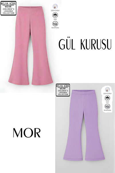 Belya Kids Wear 2 Li Pamuğa Pamuk Tam Kalıp Kız Çocuk İspanyol Taytları