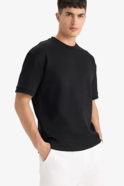 DeFacto Oversize Wide Fit Crew Neck Heavy Fabric Basic Solid Short Sleeve T-Shirt
