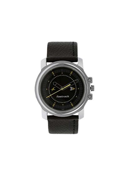FASTRACK ساعة رجالية تناظرية 3039SL02 - مينا أسود، سوار جلدي بني، حركة كوارتز...
