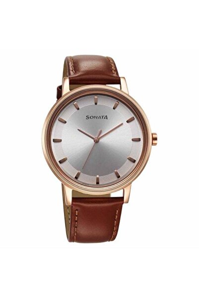 SONATA Utsav Men’s Watch 7131WL06 – Silver Dial, Brown Leather Strap, Quartz,...