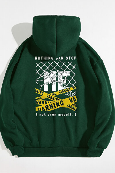 CLASSY.MODA Unisex supradimensionat cu glugă Text de avertizare Grafică cu im...