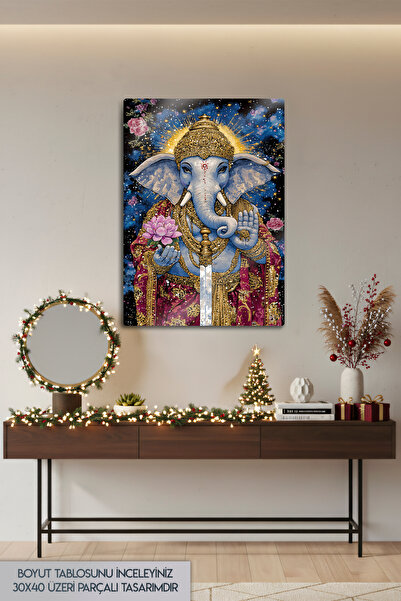 DekorHane Metal Baskı - Ganesha Lotus Çiçeği Temalı Dekoratif Tablo, Ruhani Dokunuş ve Şıklık, Manifest
