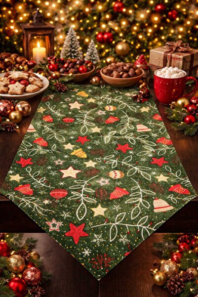 ÖZDAĞ HOME CONCEPT Christmas Themed Duck Runner 142X40 cm Green Table Runner ...